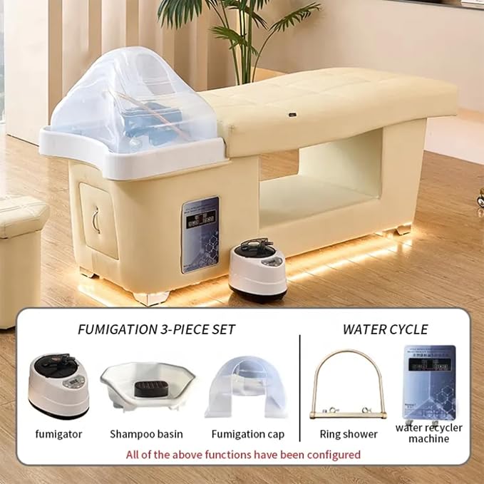 Massage Shampoo Bed,Multifunctional Head Treatment Bed,Supports Water Circulation｜Fumigation｜Light Therapy Massage Table for Spa Beauty Salon