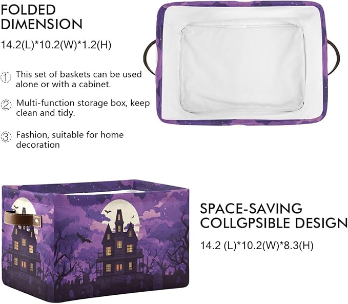 Aslsiy Storage Basket Spooky Castle Halloween Moon Nursery Bins Purple Baby Box Canvas Clothes Shelf Basket Laundry Hampers 2 Pcs