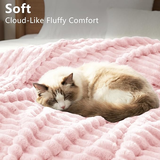 HIMEET Pink Oversized Throw Blanket, 300GSM Ribbed Fleece, 50 x 70 Inches | Ultra Soft Flannel, All-Season Lightweight Warmth, Extra Coverage for Couch Lounging, Home Room Decor, Machine Washable