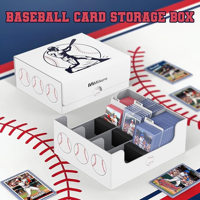 Mlikero Baseball Card Storage Box, Trading Card Storage Box Oversized Fits Toploaders, Magnetic Closure Sports Card Case for Baseball Cards (Holds 500+ Toploaders)