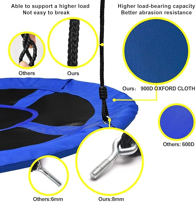 PACEARTH 40 Inch Saucer Tree Swing Flying 900lb Weight Capacity 2 Added Hanging Straps Adjustable Multi-Strand Ropes Colorful Safe and Durable Swing Seat for Children Adults - Blue