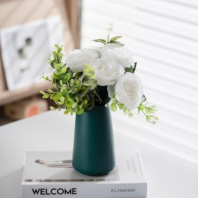 Simple Boho Ceramic Flower Vase for Home Decor (Green,Small) | 6'' Modern Farmhouse Vase for Flower Plant Pampas Grass, Fit for Table Shelf Centerpieces, Living Room Bedroom Wedding Gift