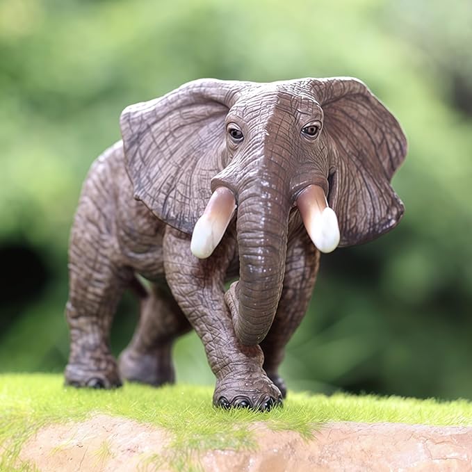 Gemini&Genius Elephant Toy for Kid, Elephant Animal Figure, Realistic 7" Large Elephant Action Figure, Wild Life Toy, Great Gift, Collection, Cake Topper, Storytelling Prop and Decor for Kids