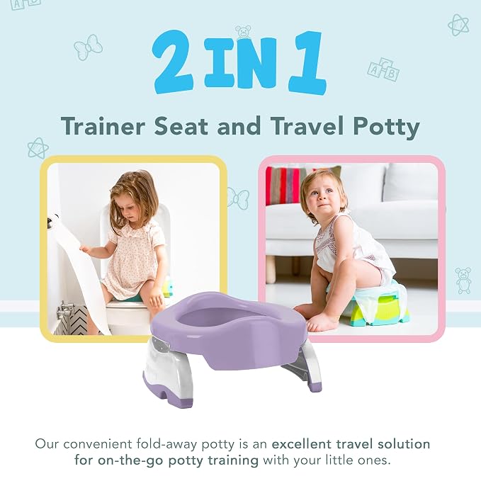Kalencom Potette Plus 2-in-1 Travel Potty and Trainer Seat - Dual-Purpose Potty Training Toilet Seat - Portable Potty for Toddler Travel - With Durable, Lock-In Legs and Splash Guard - Plum