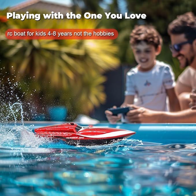 Mini Remote Control Boat RC Boat 2.4Ghz 360 Rotating bulit-in Rechargeable Battery Swimming Pool Toys Remote Control Boats for Kids 8-12 Years Birthday Gift Red