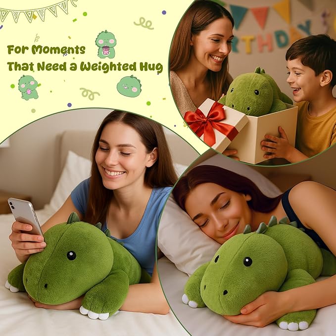 SQEQE Weighted Stuffed Animals Dinosaur Plush, Weighted Stuffed Animals Dino Plushies for Stress Relief, Soft T-Rex Pillow Toy for Kids Adults, Christmas & Birthday Gifts 9.8 Inch, 0.8 Lb