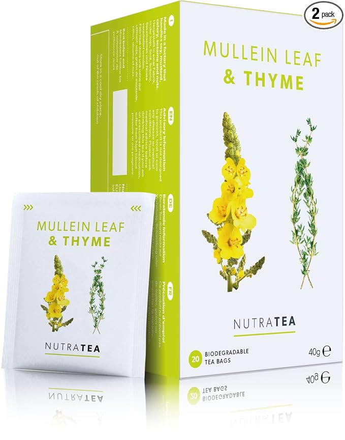 NutraTea - Mullein Leaf & Thyme Tea - Mullein Tea - Thyme Teabags For Lungs & Throat - 40 Individually Wrapped Bags - Herbal Infusion (2 Pack)