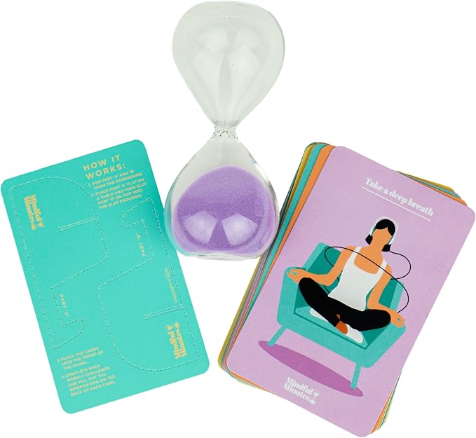 Gift Republic Mindful Minutes Meditation Cards and 5 Minute Sand Timer Calming Meditation Gift Mindfulness Self-Care Affirmation Anxiety Relief Gift