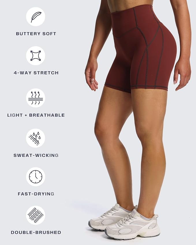 Aoxjox Lexi Lined Workout Biker Shorts for Women Tummy Control High Waisted Exercise Athletic Gym Running Yoga Short 6"