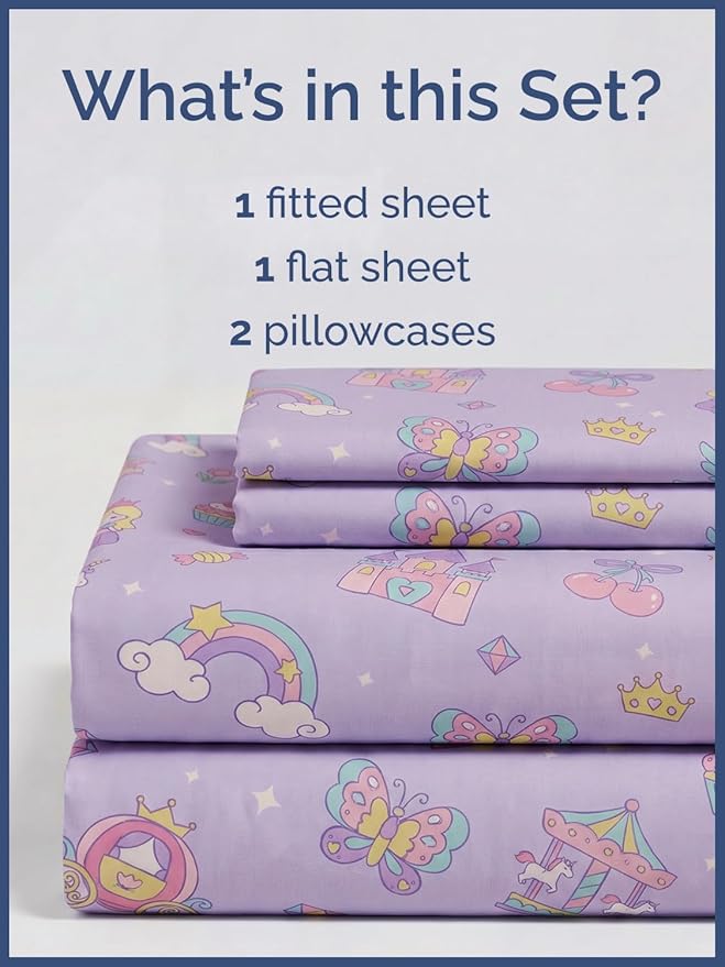CGK Unlimited Kids Princess Dreamland Full 4 Piece Sheet Set - Boys, Girls, Teens, Toddler - Easy Fit Deep Pockets - Soft, Cooling & Breathable Sheets - Cozy, Fade & Wrinkle Free - Machine Washable