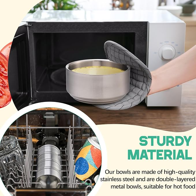 Reallnaive 4 Sets 17 oz Stainless Steel Korean Soup Rice Insulated Bowl with Lid for Metal Cereal Kitchen Restaurant Double Walled Anti Scalding Bowls for Soup Salad Noodles