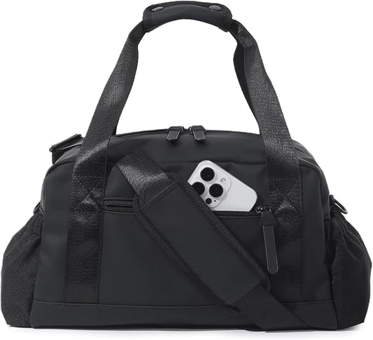 Bucosd Small Gym Bag for Women, Mini Crossbody Gym Duffle Bag with Wet Compartment, Carry on Gym Tote Bag for Workout Dance Sport Travel (Medium-Black)