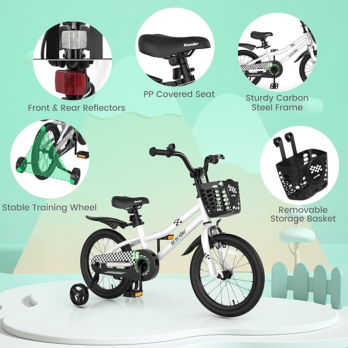 BABY JOY Kids Bike, 12 14 16 18 20 Inch Children Bikes for Boys Girls Teens 3-8 8+ Years w/Training Wheels or Kickstand, Handbrake, Coaster Brake & Removable Basket, Kids Bicycle of Multiple Colors