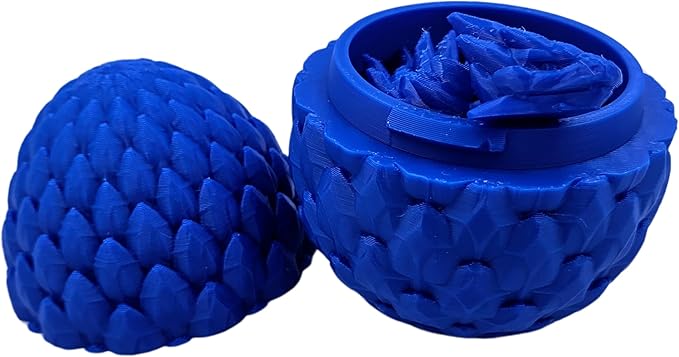 Surprise Dragon Egg Articulating Gemstone Dragon Fidget Figurine - 3D Printed Dragons Flexible ADHD, Autism, Relief Anxiety - Articulated Joints (Blue)
