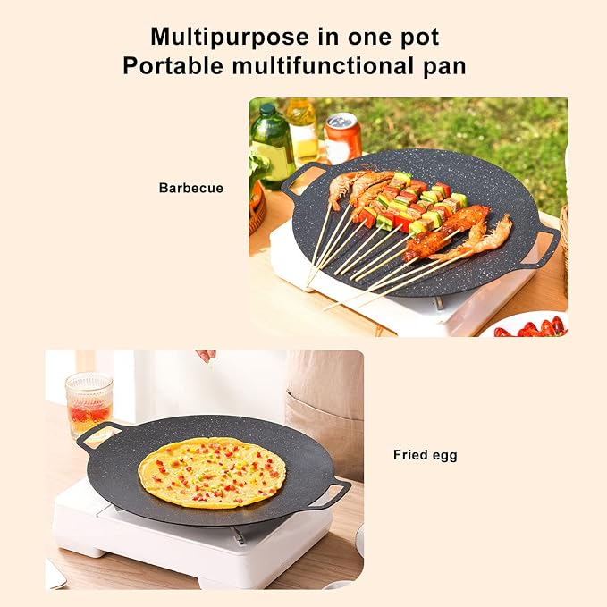 Korean Grill Pan,13inch Nonstick Round Griddle Grill Pan for Korean BBQ,Round BBQ Griddle with Handle,Multifunctional Stove Plate for Meats, Pancakes, Ribs