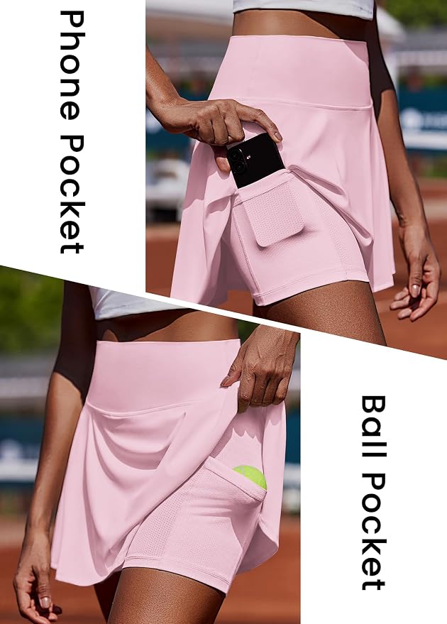 PINSPARK Womens Tennis Skirt Pleated Athletic Golf Skorts with Pockets | 3.5" High Waisted, Mesh Built-in Shorts, Mini Skirt, Buttery-Soft, Quick-dry, for Tennis, Golf, Pickleball, Casual