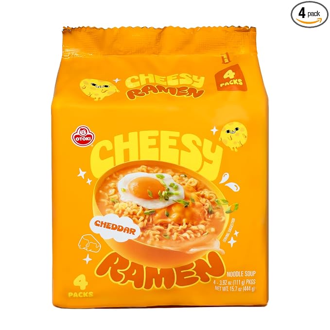Cheesy Ramen - Cheddar Soup Ramen | Mild Kick, Creamy & Savory Korean Noodles | 3.92 oz (Pack of 4)