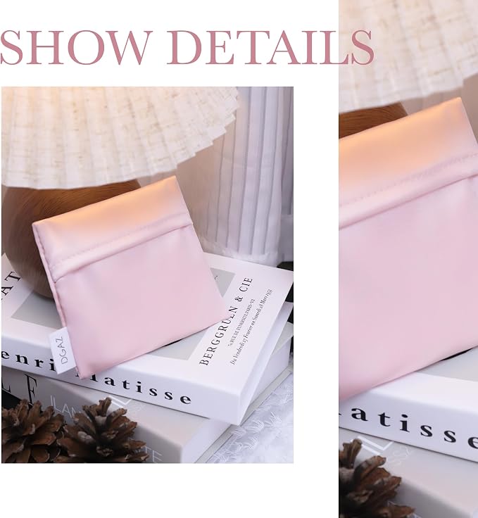 DGAZ Silk Sanitary Napkin Storage Bag, Period Bag for Teen Aged Girls, Portable Period Bag for Panty Liners/Menstrual Cup/Small Tampons，Mini Makeup Bag for Purse(Pink)