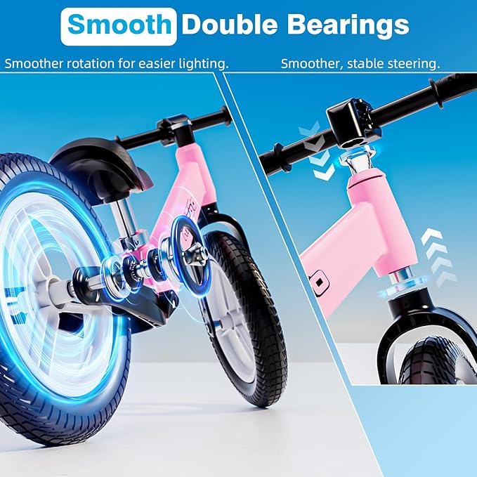 Ridego 12 Inch Balance Bike for Kids 2-4 Year Old,Lightweight Kids Bike with Adjustable Seat, Push Bicycle with Air Rubber Tires，Ride-on Toys Birthday Gift