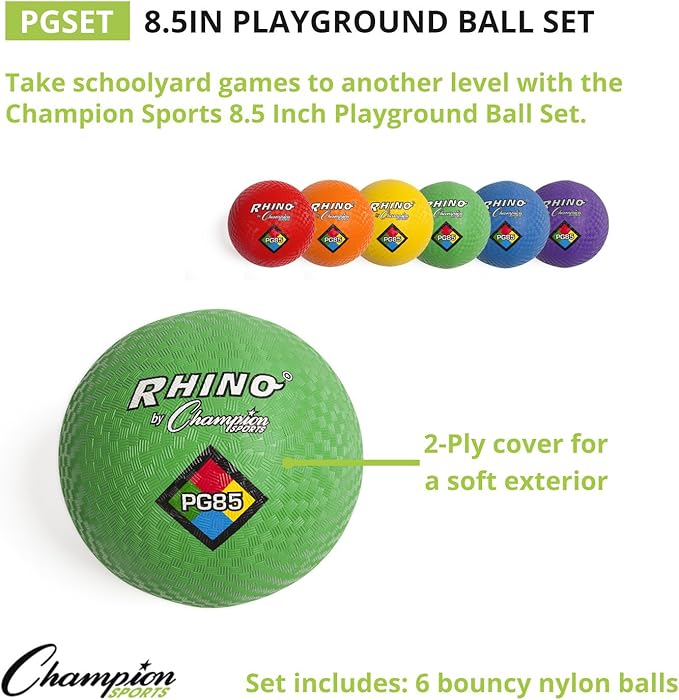 Champion Sports Playground Balls – Single Balls & Sets, Multiple Colors, Durable Nylon-Wound Construction for Kickball & Indoor/Outdoor Play