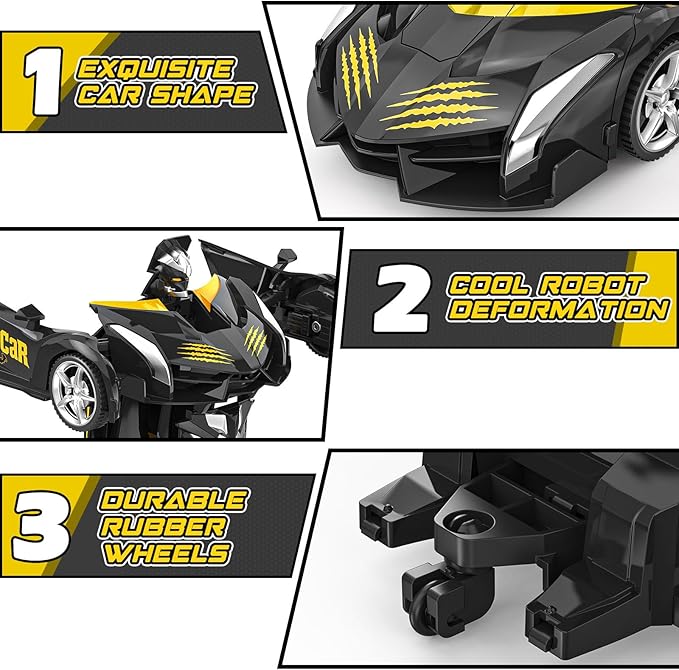 BLUEJAY Transform Rc Cars for Boys 4-7 8-12, 2.4Ghz Remote Control Car 1:18 Scale Transforming Robot, One-Button Deformation 360° Rotation Car Toy Gifts for Boys 3-5
