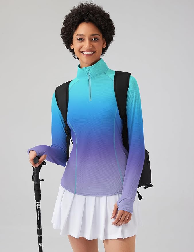 LOMON Women Long Sleeve Shirts Sun Protection 1/4 Zip Summer Quick Dry Hiking Shirts Quarter Zip Pullover for Women