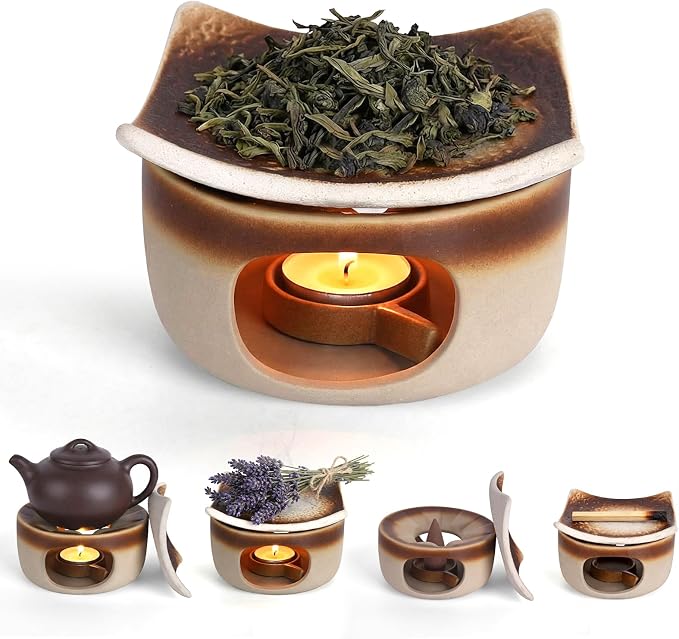 Handmade Ceramic Aromatherapy Diffuser | Herb Burner & Candle Wax Warmer with Tealight Holder, Home Fragrance Accessories for Relaxation & Meditation (4.25*4.25*2.95)
