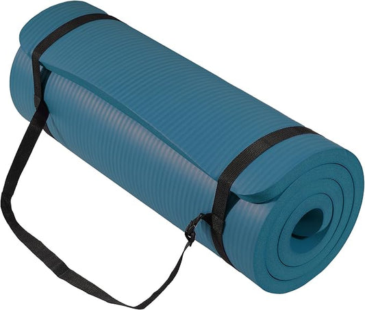 Signature Fitness Extra Thick High-Density Foam Yoga Mat – Multiple Thicknesses (1/2" & 1") / Multiple Colors – Double-Sided Non-Slip Surface – with Carrying Strap for Pilates, Yoga & Home Workouts