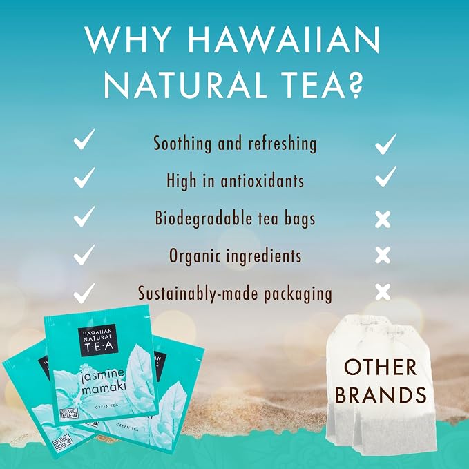 Hawaiian Natural Tea Organic Mamaki Jasmine Green Tea Blend - Antioxidant-Rich, Calming, Wellness Tea for Bedtime, Anxiety & Stress - Gift for Tea Lovers - 120 Tea Bags