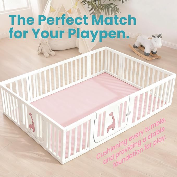 Huloo Sleep Baby Play Mat for Floor,50"×65" Playpen Mat for Toddler,Infant,Kids,1.3" Thick Elasti Foam Non-Slip Nursery Rug,Water Repellent Soft Padded Floor Mats for Tummy Time,Crawling(Pink)