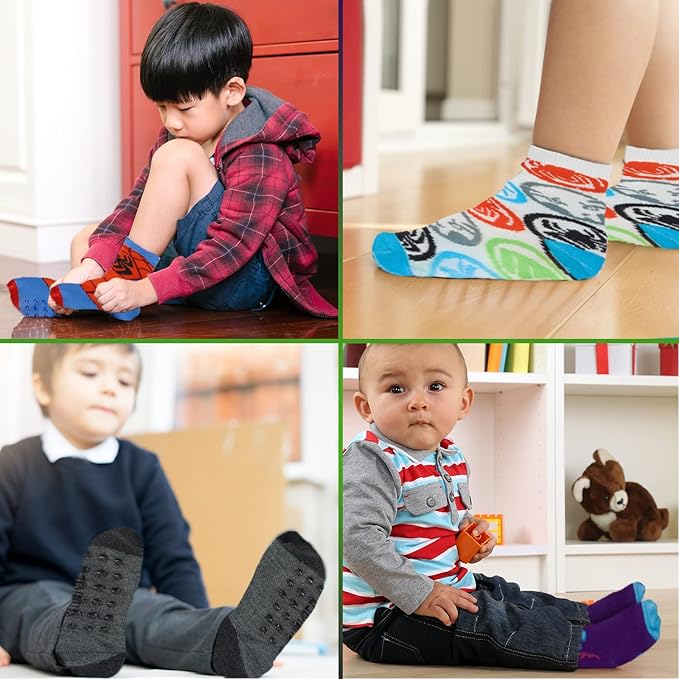 Marvel Spiderman Grip Socks, 10 Pack, Toddler Boys, Ankle Length, Multicolor, Small