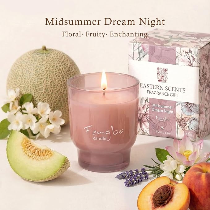 Midsummer Dream Night Scented Candle, Decorative Colored Glass Jar with Natural Soy Wax, Aromatherapy Non Toxic with Essential Oil, Relaxing Candle Gift for Women, Candles for Home Scented