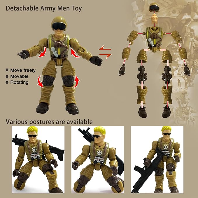 Army Men Action Figures, Toy Soldiers for Boys 6-8,Military Playset with 2 Dogs 6 Weapons,Plastic Army Men Toys Birthday Gift for Kids Boys Military Collectors