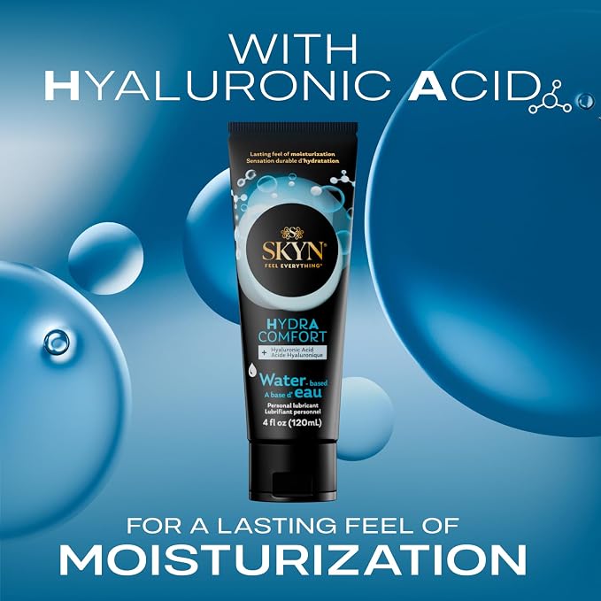 SKYN HydrAcomfort Premium Water-Based Lubricant with Hyaluronic Acid – 4 oz– Long-Lasting Moisturizing Formula, Non-Sticky & Easy Wash-Off – Universal Condom & Toy Compatible Lube