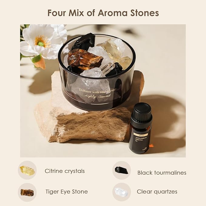 Crystal Stone Aroma Diffuser with Essential Oils for Home, Bathroom, Office, Home Decor & Fragrance 2 in 1, Chic Aromatherapy Gift Set (Freesia Scent)