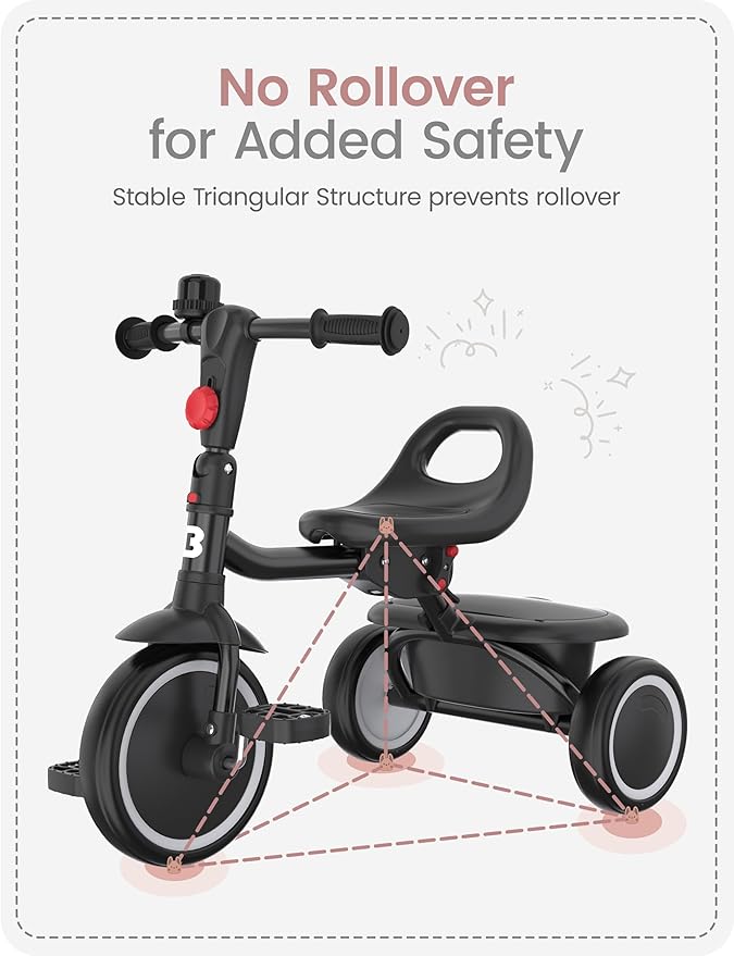 besrey Toddler Tricycle with Bell, Kids Tricycle Age 18 Months to 5 Years, Kids Trike, Toddler Bike for 1.5-5 Year Olds, Baby Trike, Gifts & Toys for Boys & Girls, Black