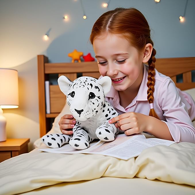 Snow Leopard Plush 16" Large White Snow Leopard Stuffed Animal Pillow Big Cute Plush Toys Realistic Deocr Birthday Valentine's Day Gift for Kids