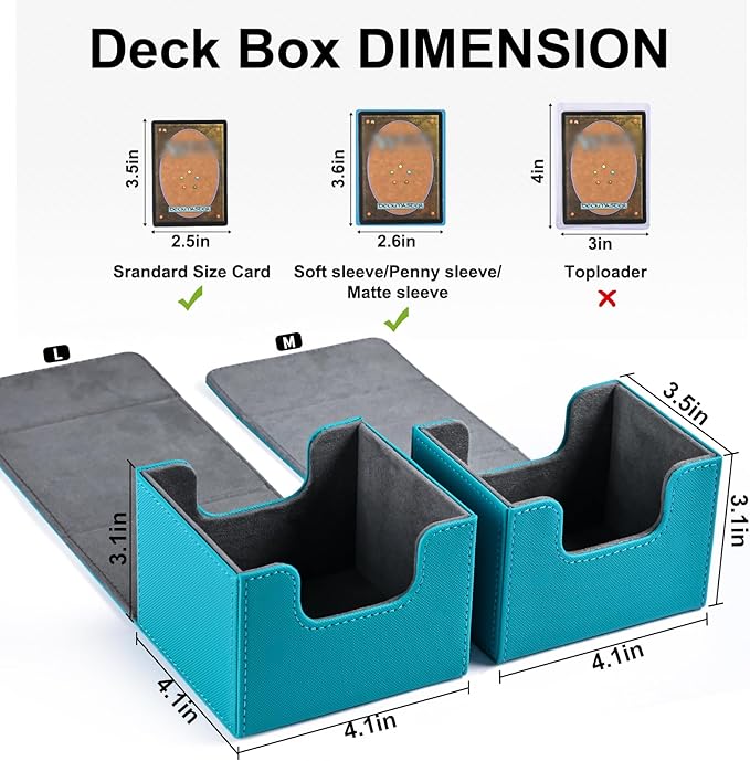 ZLCA Card Deck Box for Trading Cards, MTG Commander Deck Box Holds 120+ Single Sleeved, Leather Magnetic Card Storage Case Fits for TCG CCG Magic (Turquoise)