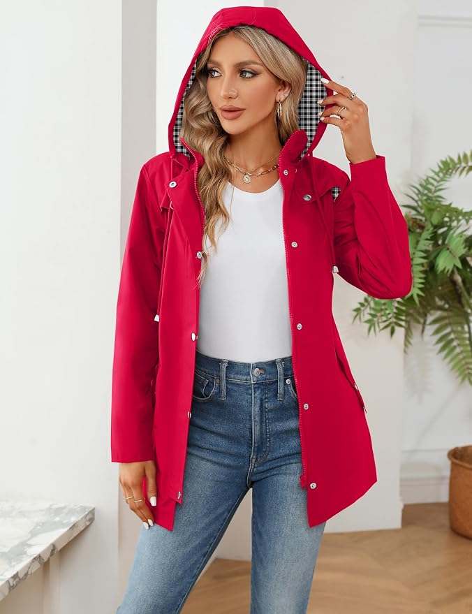 LOMON Women Waterproof Outdoor Hiking Raincoat Women Lined Rain Jacket Lightweight Hooded Jackets Trench Coats