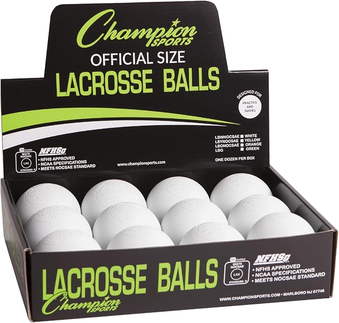 Champion Sports Lacrosse Balls – Official Size SEI Certified, Multi-Color Packs of 3, 6, or 12 for Practice & Games