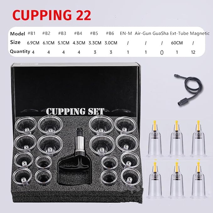 Cupping Kit for Massage Therapy - 22 Cups Professional Chinese Cupping Set with Magnetics, Vacuum Cupping Therapy Set for Cellulite Reduction Muscle Pain Relief with Manual Pump