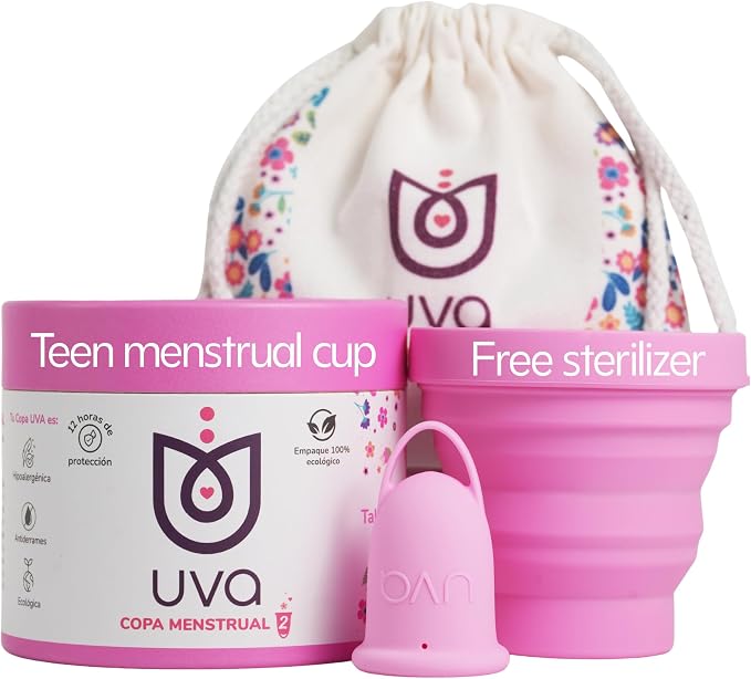 UVA Reusable Menstrual Cup Kit - Size 0 for Light Flow - 10-Year Durable & Leak-Proof Silicone - Small Menstrual Cup, Sterilizer & Traveling Bag Period Cup Set