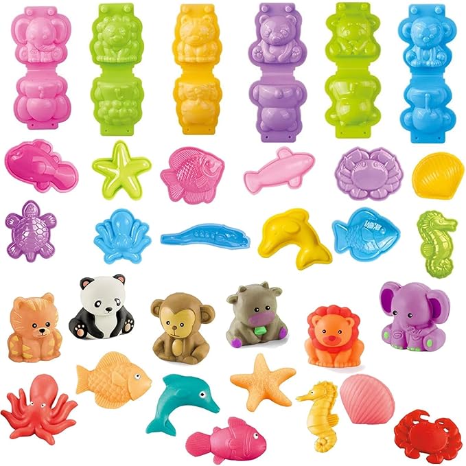 Unleash Creativity with 18 Unique Dino and Animal Molds Dough Toys Dough Accessories Set Whit 10 .Ideal as a Gift for Kids Aged 3-4-8 Years