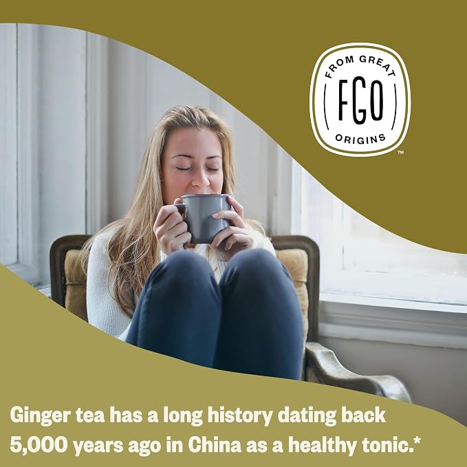FGO Organic Ginger Tea, 20 Count, Eco-Conscious Tea Bags, Resealable Bag, Packaging May Vary (Pack of 1)