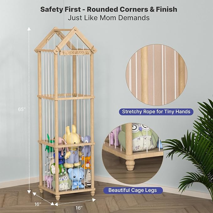 Stuffed Animal Storage, Wood Stuffed Animal Zoo Storage,3D Zoo Plaque Toy Organizer, Extra Large Capacity Plush Toy Cage,Stuffed Animal Holder,Gift for Nursery Playroom Kidroom Decor