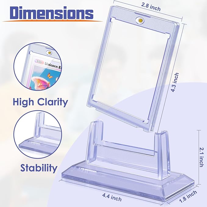 12Pcs Magnetic Card Holders for Trading Card, Baseball Card Protectors with 12 Stands, 35pt Acrylic Hard Card Sleeves Case for Sports Cards, Game Cards,Standard Cards Storage and Display