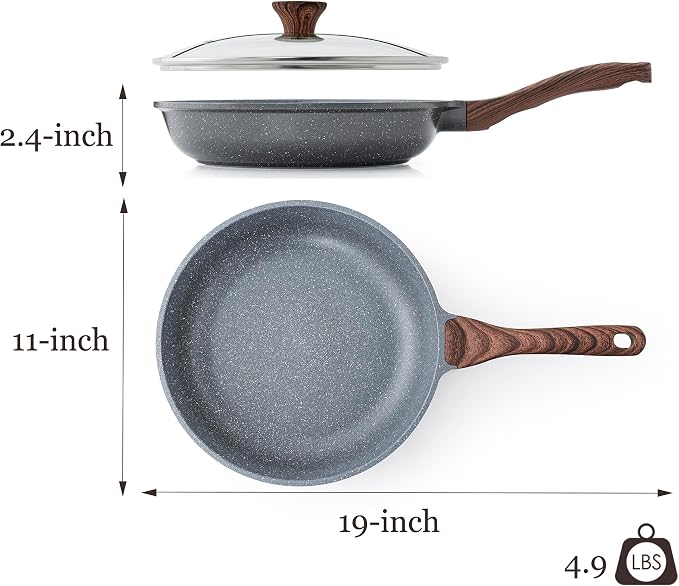 SENSARTE 11inch Nonstick Frying Pan Chef's Pan with Glass Lid | Omelette Pan with Cover, Healthy Egg Pan Skillet Kitchen Cooking Pan, Granite Coating, PFOA/PFOS Free