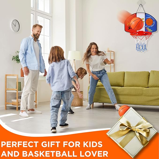 Sosation 2 Pcs Mini Basketball Hoop with 4 Basketball, Sticky Hook, Pump, Indoor No Drilling Basket Ball Hoop Decompress Game for Kid Adult Back to School Gift