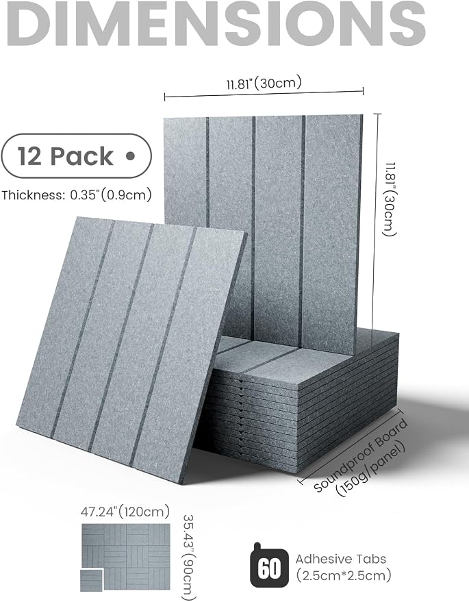 Fluxynara 48" x 36" Large Felt Bulletin Board, Blue Gray | 12 Pack Cork Board Alternative with 60 Safe Adhesive Tabs, Pin Boards for Wall Decor, Home, Office, Classroom,Dorm