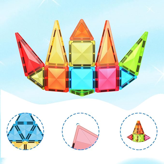 Magnetic Tile Travel Size Mini Diamond Tiles Set 24pcs STEM Toy Compact Blocks Compatible Construction Educational Building Kit for Brain Development Montessori Learning for Kids Age 3+ EPM24